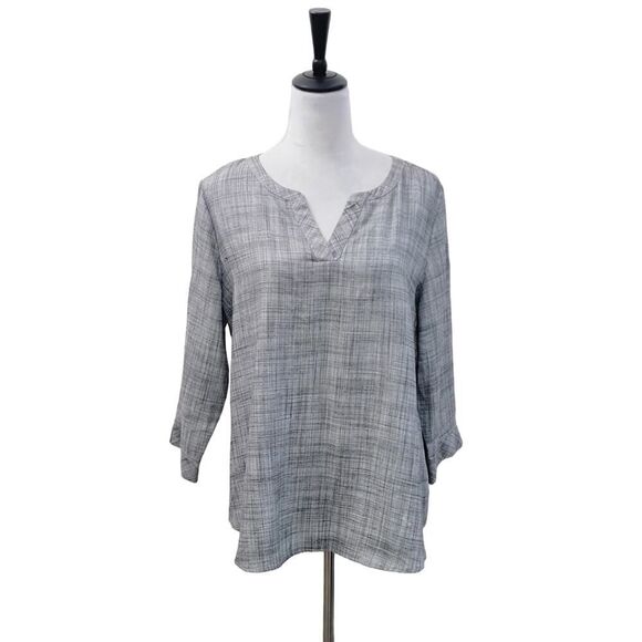 Van Heusen Career Super Soft Viscose Blouse Gray 2/3 Sleeves V Neck Size L - Picture 1 of 9